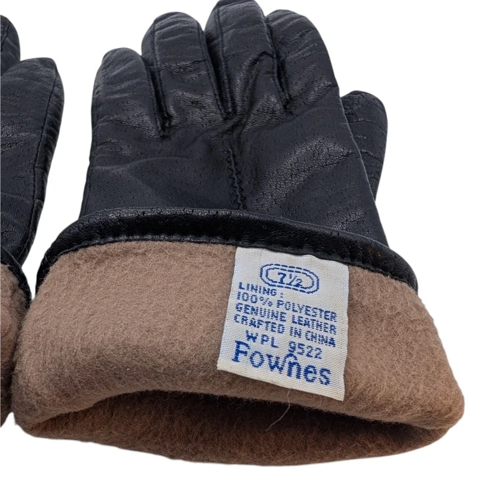 Vintage Pownes  Genuine‎ Leather Gloves Black Polyester Lined Womens Size 7.5
